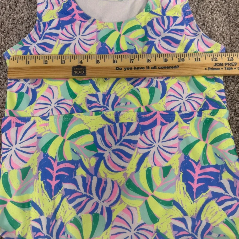 Wonder Nation Girls Tropical Leaf Ruffle One Piece Swimsuit Lavender Sky L 10-12